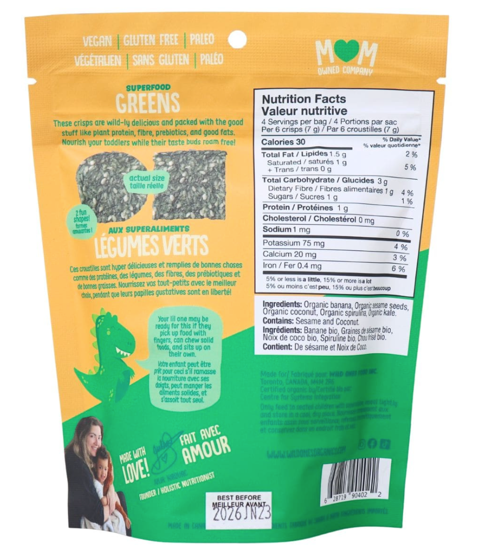 WILD ONES Superfood Greens Smoothie Crisps 28g bag (12+ month/mois)
