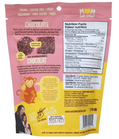 WILD ONES Chocolate Smoothie Crisps 28g bag (24+ months/mois)