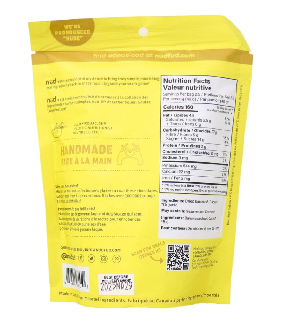 NUD FUD Chocolate Covered Bananas 100g